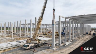 Výstavba logistického parku pomocou prefabrikovaného železobetónového skeletu