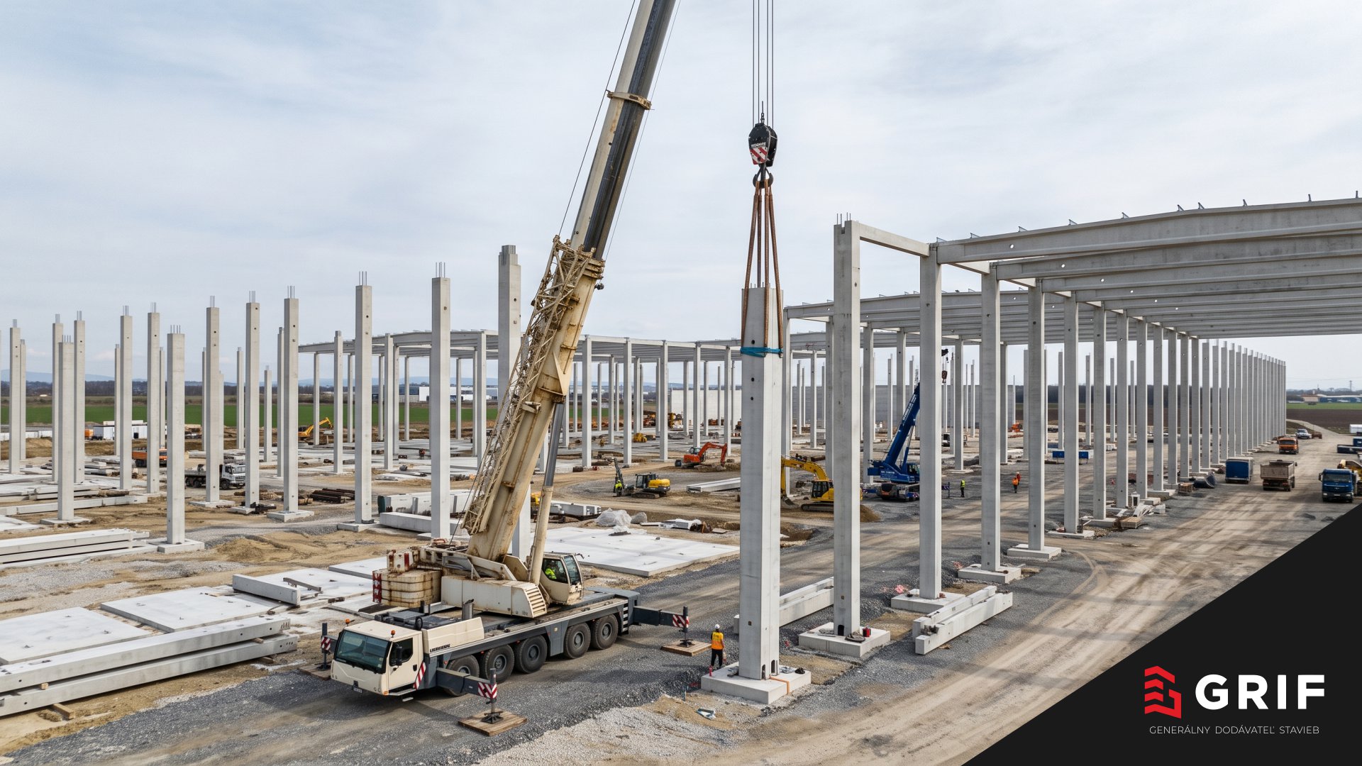 Výstavba logistického parku pomocou prefabrikovaného železobetónového skeletu